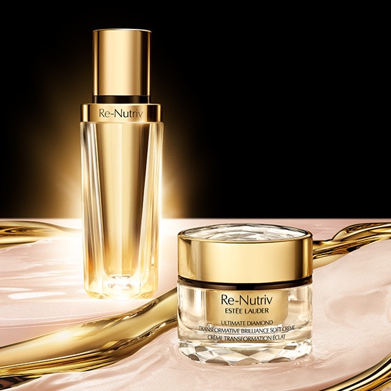 Ultimate Diamond moisturiser and serum on a golden background