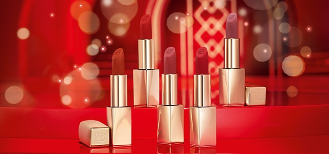 Pure Color Lipsticks on red holiday background